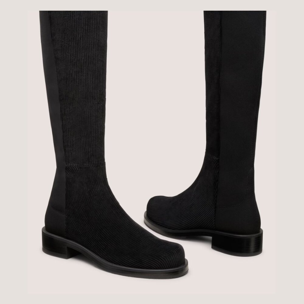Stuart Weitzman 5050 BOLD BOOT Black Corduroy Velvet Size 7.5 - Picture 3 of 4